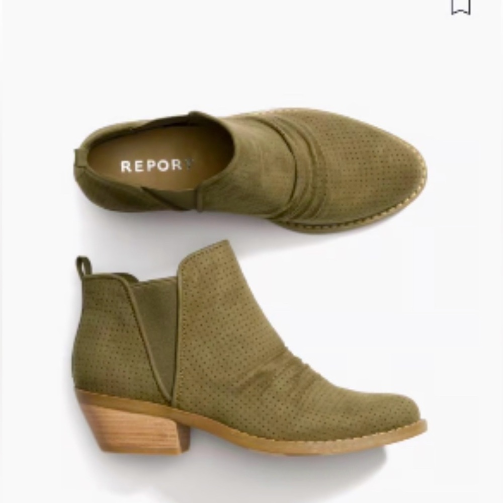 Olive green Report suede booties